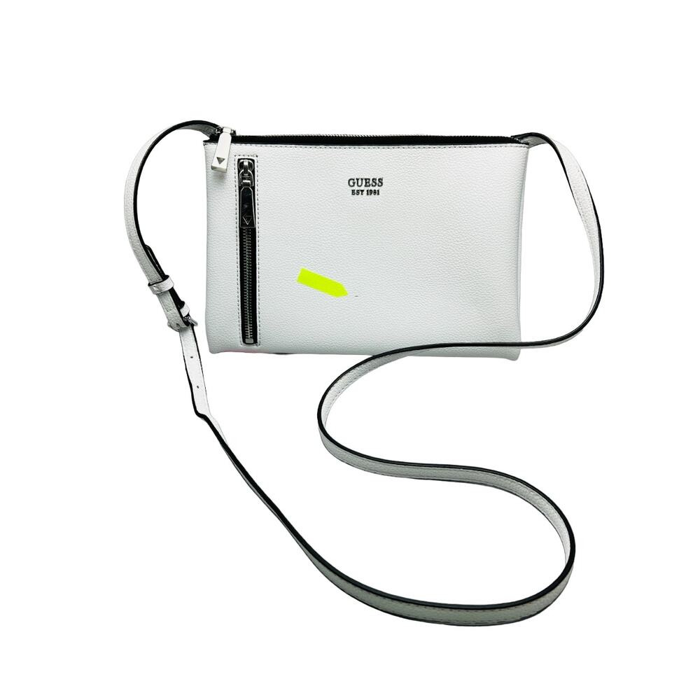 Guess Naya Leather White Multi-Pocket Single Adjustable Strap Handbag Purse